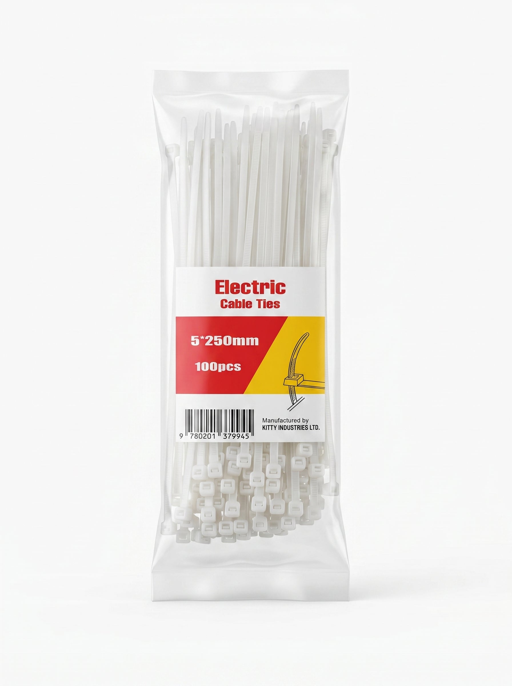Electric Cable Ties 250mm white 100pcs – Heavy Duty Nylon Zip Ties for Cable Management