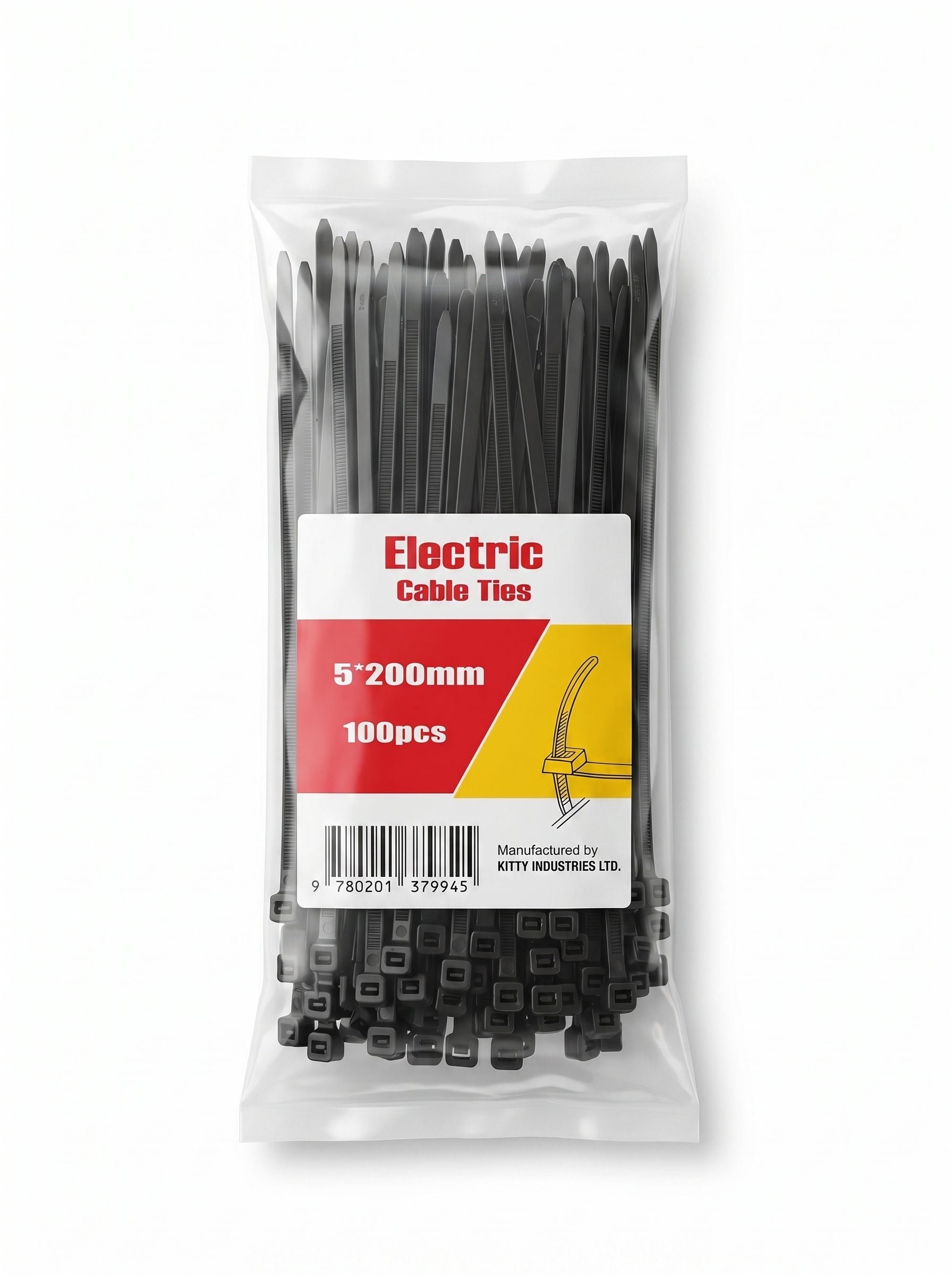 Electric Cable Ties 200mm Black – Heavy Duty Nylon Zip Ties for Cable Management